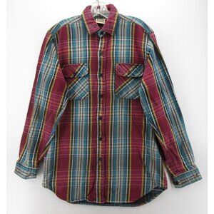 VINTAGE Five Brother Shirt Medium Tall Red Flannel Plaid Shacket 90s